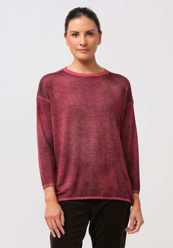 Avant Toi Cashmere & Silk Hand-Painted Crewneck Sweater in Nero Camellia Red	