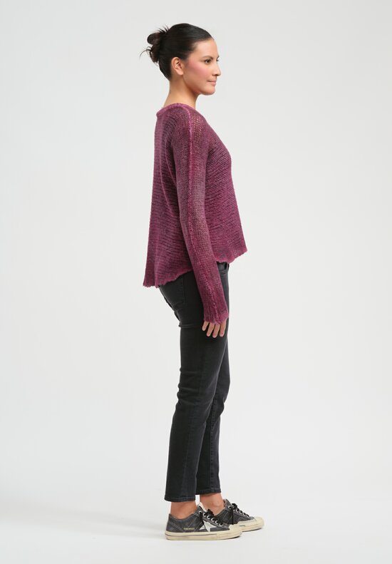 Avant Toi Hand-Painted Open-Knit Cashmere & Silk Sweater in Nero Clematis Purple	