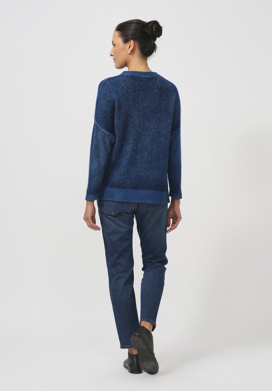 Avant Toi Hand-Painted Cashmere & Silk Barchetta Pullover in Nero Nigella Blue	