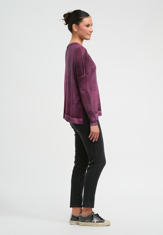 Avant Toi Cashmere & Silk Barchetta Spacchi Sweater in Nero Clematis Purple	