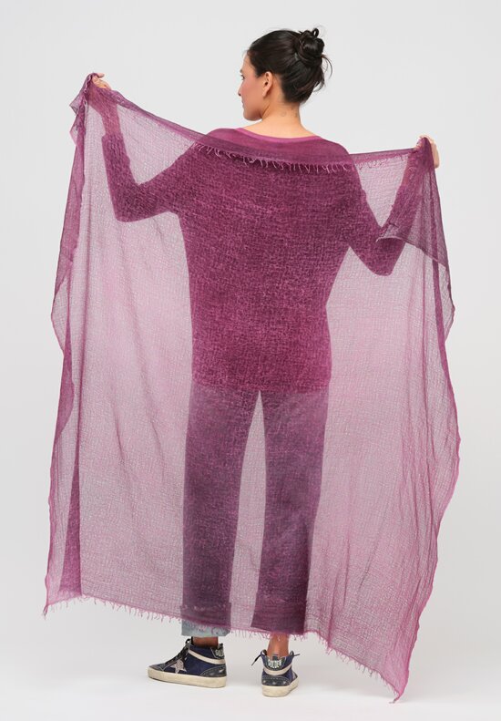 Avant Toi Hand-Painted Cashmere Gauze Scarf in Nero Clematis Purple	