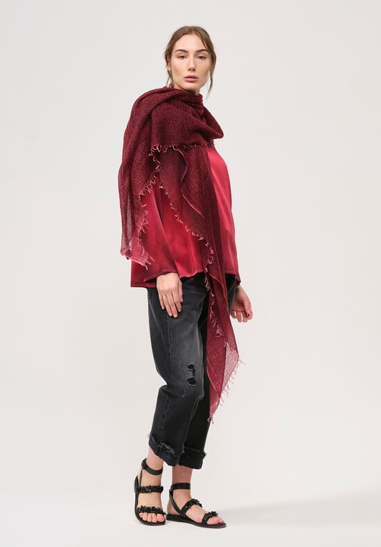 Avant Toi Hand-Painted Cashmere Gauze Scarf in Nero Camellia Red	