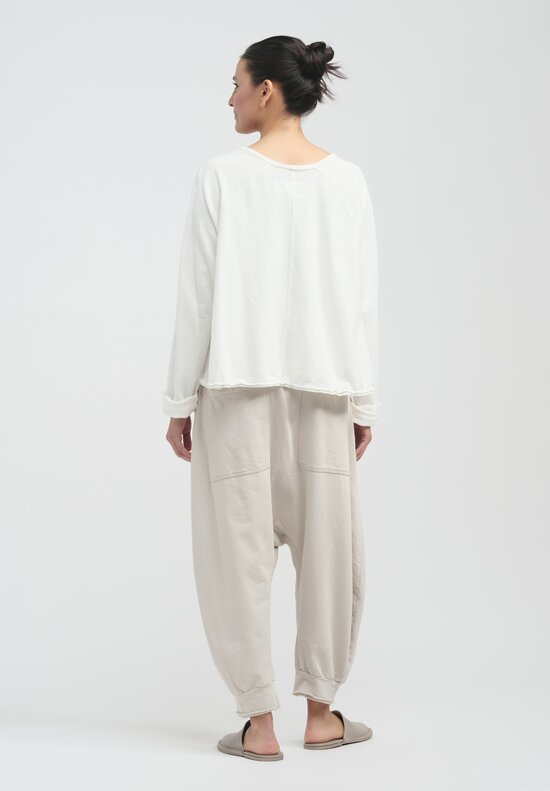 Rundholz Dip Cropped Linen & Cotton Long Sleeve Top in Star White