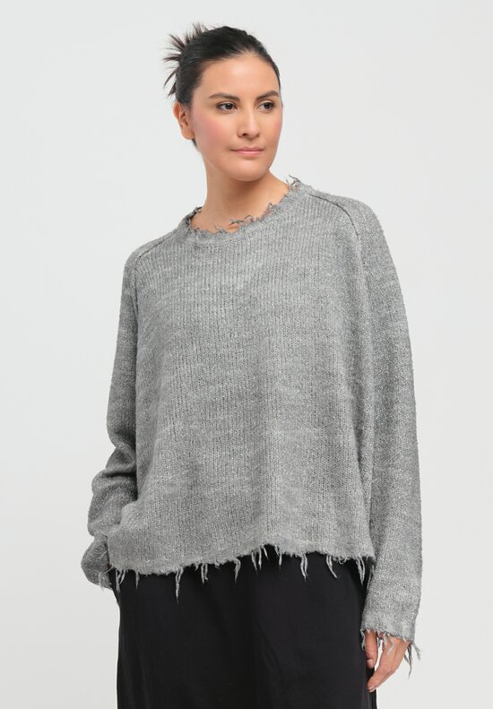 Rundholz Dip Distressed Silk Knit Pullover in Coal Cloud Grey