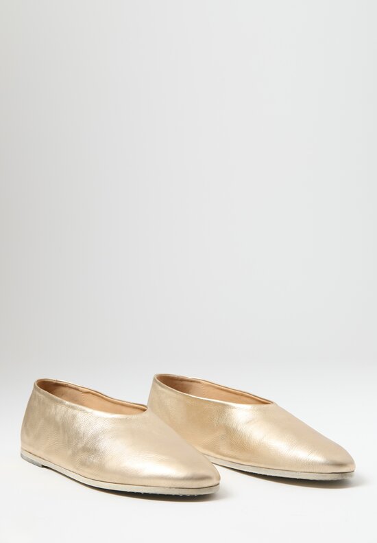 Marsèll Metallic Leather Coltellaccio Ballerina Flat in Platino Gold	