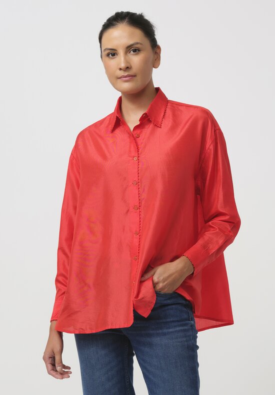 Péro Silk Button-Down Shirt in Red	