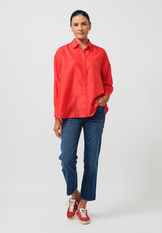 Péro Silk Button-Down Shirt in Red	