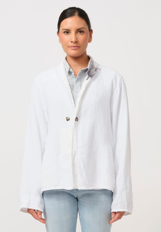 Umit Unal Linen Patchwork Jacket in White	