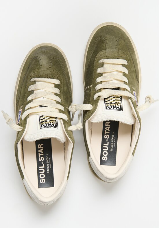Golden Goose Suede Soul Star Sneakers in Olive & Milk White