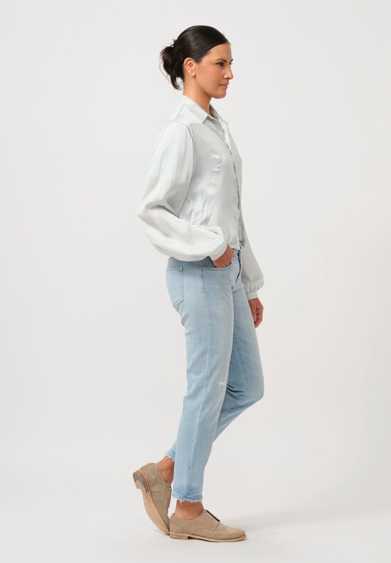 Umit Unal Hand-Stitched Silk Shirt in Ice Blue	