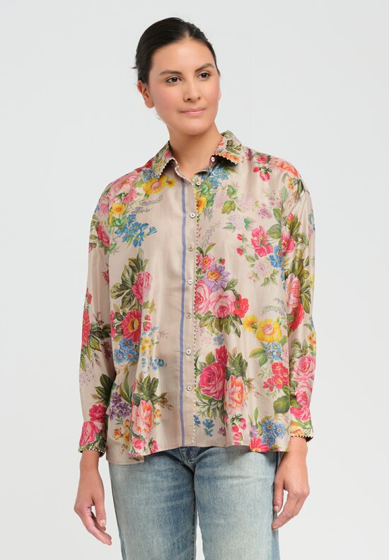 Péro Floral Silk Button-Down Shirt in Rose Bouquet