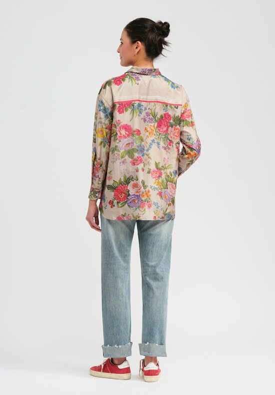 Péro Floral Silk Button-Down Shirt in Rose Bouquet