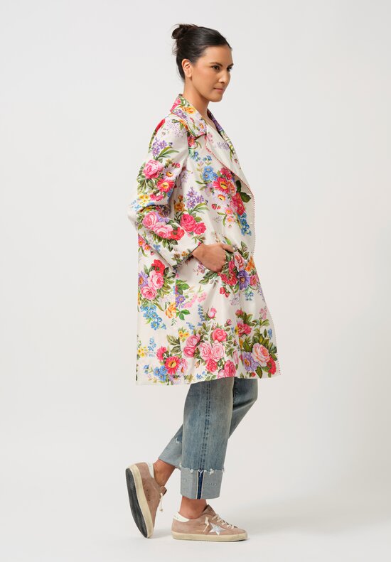 Péro Floral Silk Coat in Cream Rose Bouquet