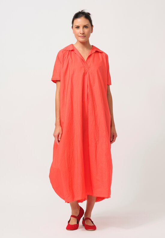 Daniela Gregis Washed Cotton Manichina Dress in Glow Red	