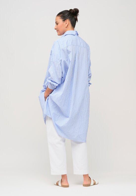 Daniela Gregis Washed Cotton Uomo Pari Tunic in White & Pale Blue Stripe	