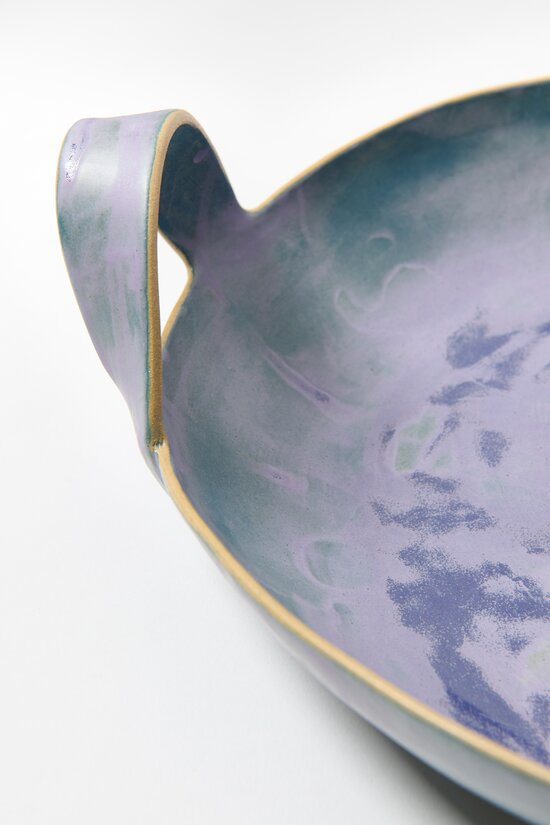 Laurie Goldstein Ceramic Large Bowl with Handles in Lavender Blue & Green	