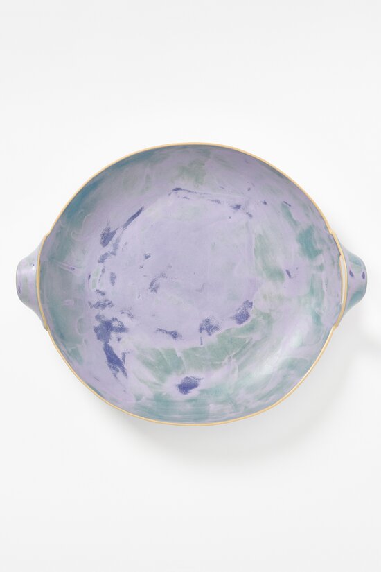 Laurie Goldstein Ceramic Large Bowl with Handles in Lavender Blue & Green	