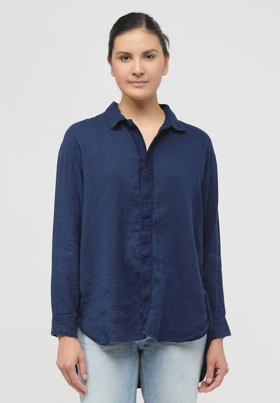 Cottle Hemp & Cotton Champetre Bouquet Shirt in Indigo Blue	