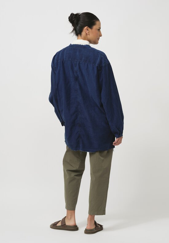 Cottle Silk & Hemp Leaf Vein Reversible Jacket in Indigo Blue	