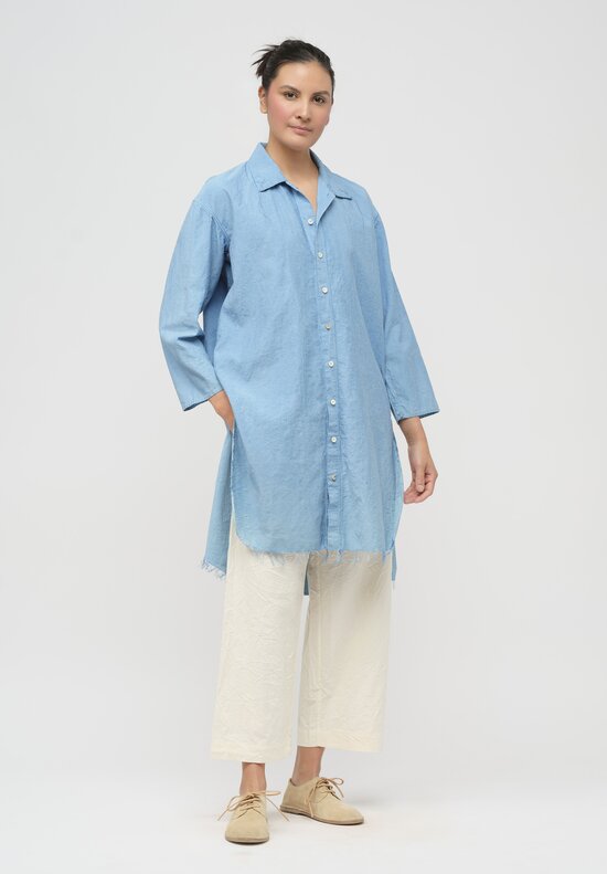 Cottle Silk & Hemp Leaf Vein Tailor Made Tunic in Asagi Blue	