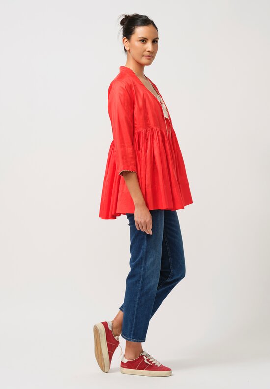 Péro Gathered Silk Top in Red