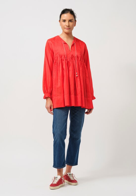 Péro Silk Pintuck Top in Red