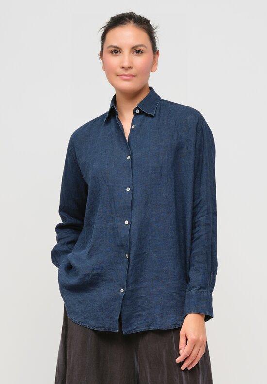 Gilda Midani Linen Square Shirt in Medium Blue	