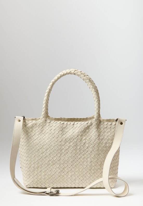 Officine Creative Small Woven Leather Class Tote Bag in Vapore White	