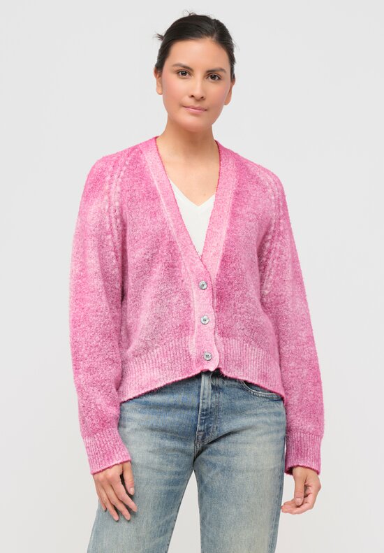 Avant Toi Brushed Cotton Raglan Sleeve Cardigan in Clematis Pink	