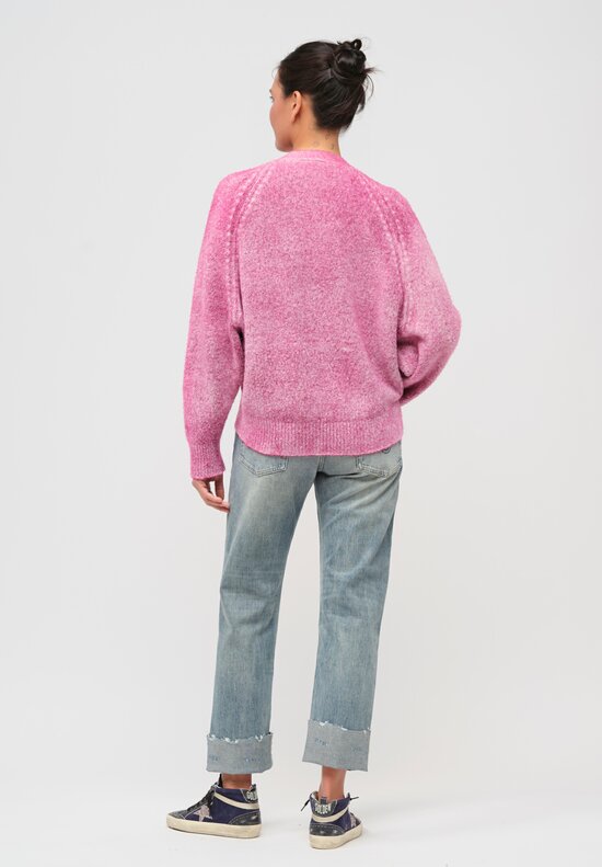 Avant Toi Brushed Cotton Raglan Sleeve Cardigan in Clematis Pink	