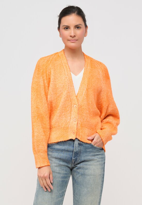 Avant Toi Brushed Cotton Raglan Sleeve Cardigan in Alchechengi Orange	