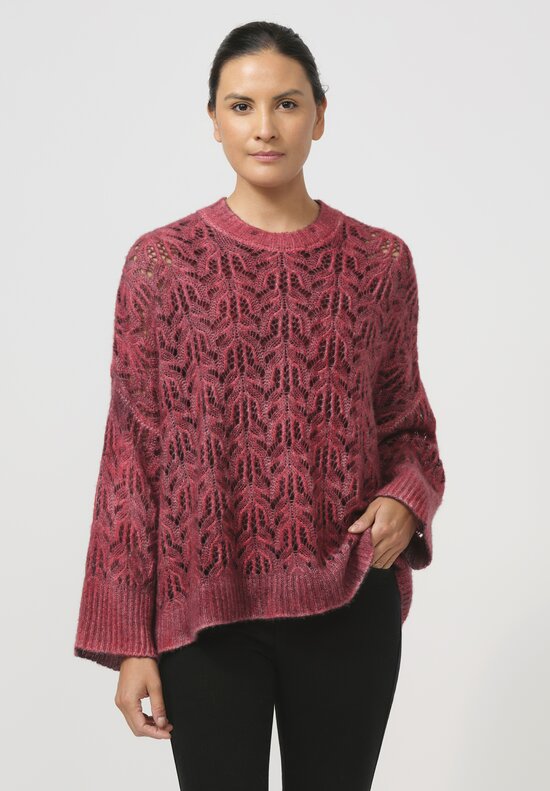 Avant Toi Cashmere & Silk Lace Knit Sweater in Nero Camellia Red	