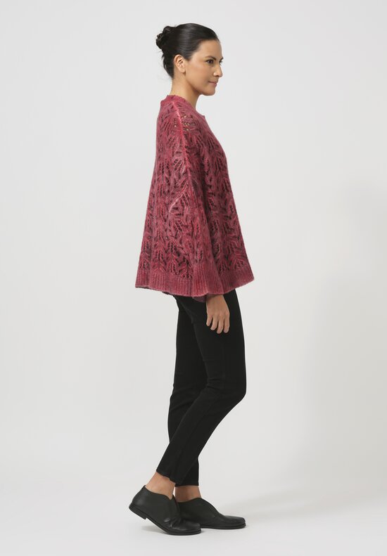 Avant Toi Cashmere & Silk Lace Knit Sweater in Nero Camellia Red	