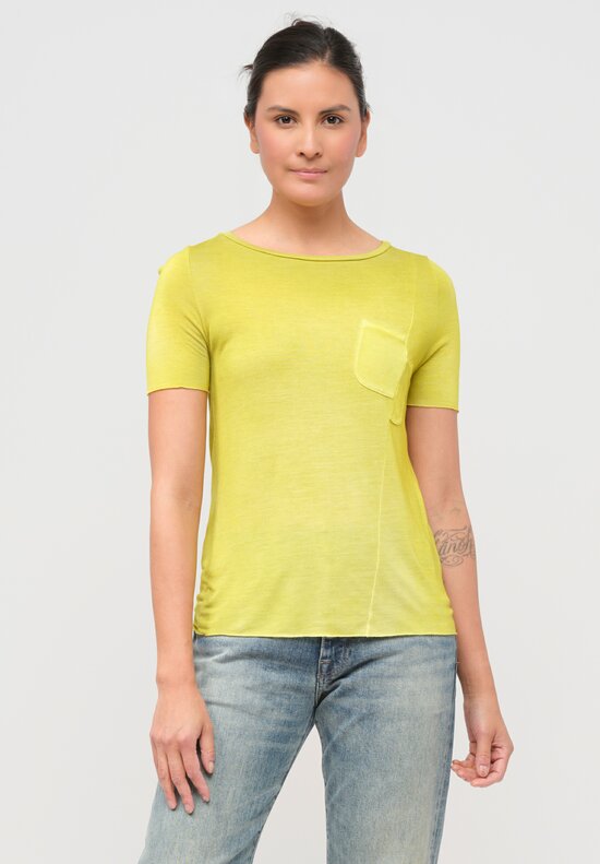 Avant Toi Hand-Painted Cut Pocket Tee in Lime Green	