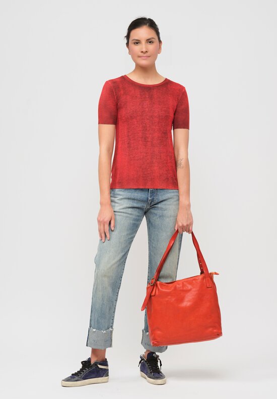 Avant Toi Hand-Painted Rib Knit Tee in Nero Camellia Red	