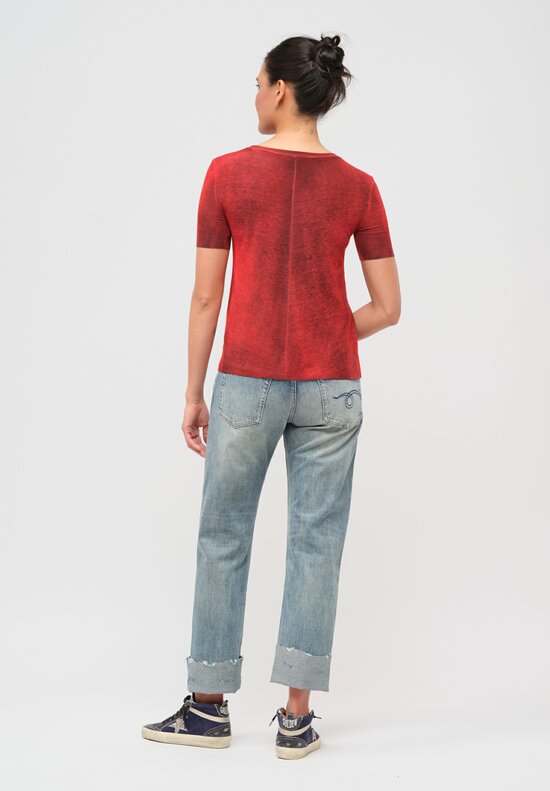 Avant Toi Hand-Painted Rib Knit Tee in Nero Camellia Red	