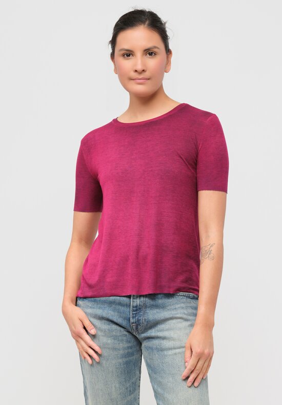 Avant Toi Hand-Painted Rib Knit Tee in Nero Clematis Purple	