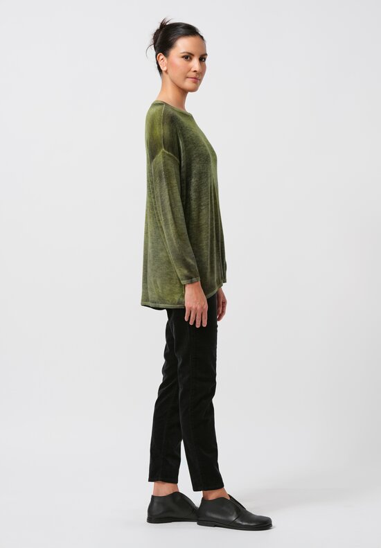 Avant Toi Hand-Painted Cashmere & Silk Crewneck Sweater in Nero Lime Green	