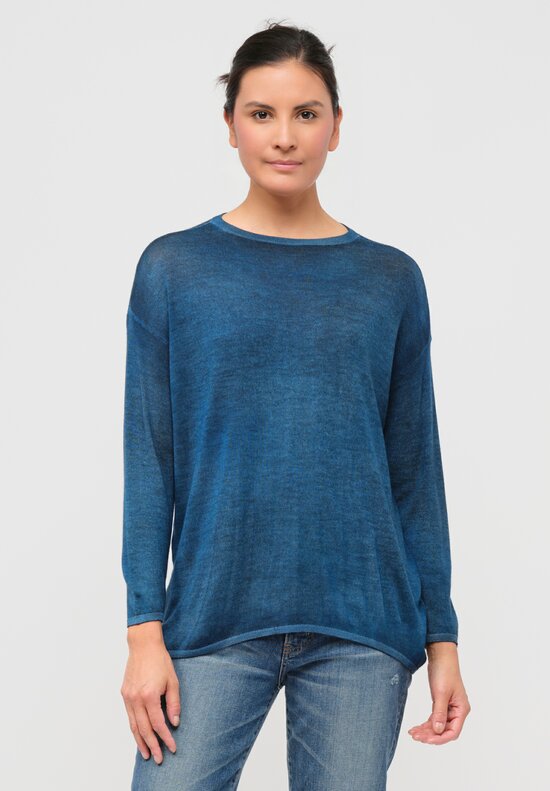 Avant Toi Hand-Painted Cashmere & Silk Crewneck Sweater in Nero Nigella Blue	