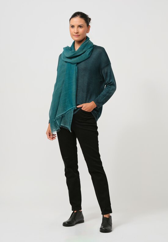 Avant Toi Hand-Painted Cashmere Sfumata Scarf in Nero Provence Green	