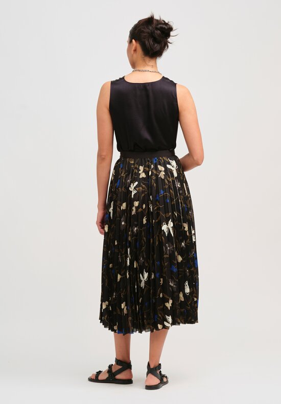 Sacai Pleated Floral Wrap Skirt in Black	