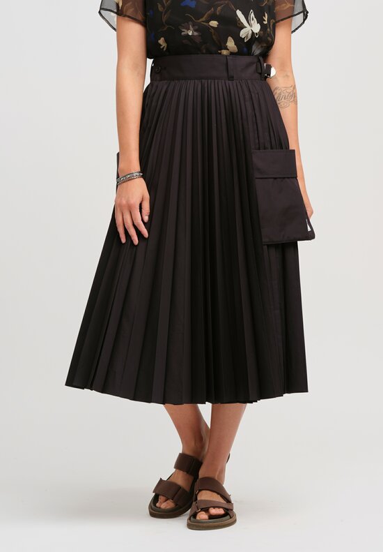 Sacai x Thomas Mason Pleated Cotton Skirt in Black	