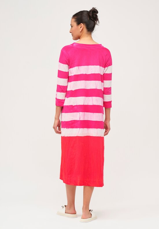 Gilda Midani Pattern-Dyed Long Sleeve Maria Dress in Fiesta Pink & White Stripes	