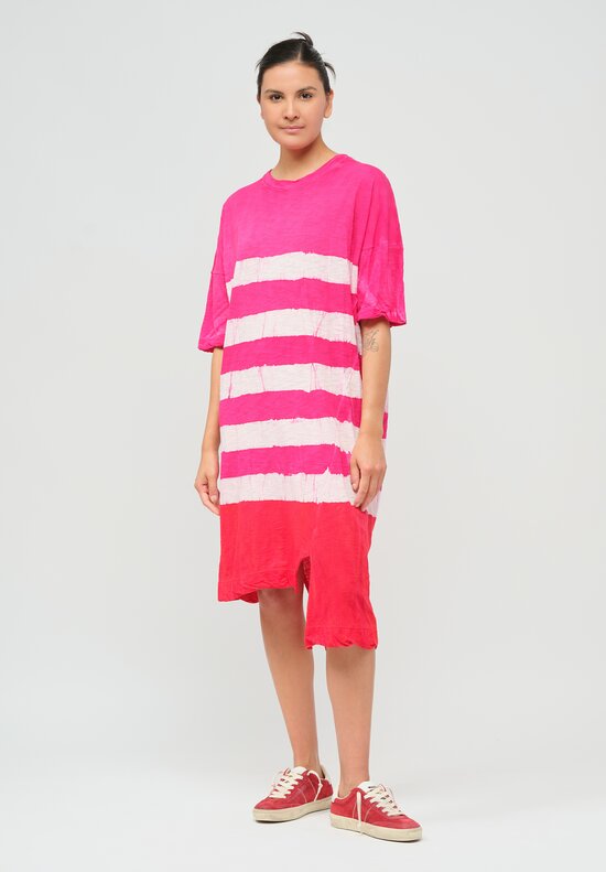 Gilda Midani Pattern-Dyed Short Sleeve Super Dress in Fiesta Pink & White Stripe	