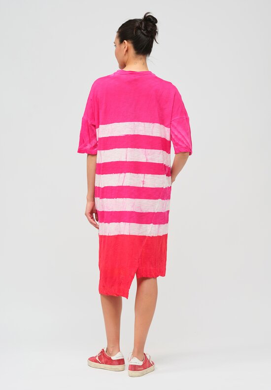 Gilda Midani Pattern-Dyed Short Sleeve Super Dress in Fiesta Pink & White Stripe	