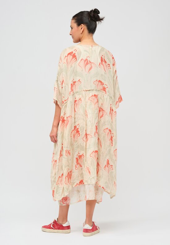 Gilda Midani Printed Linen Overdress in Lillies Natural	