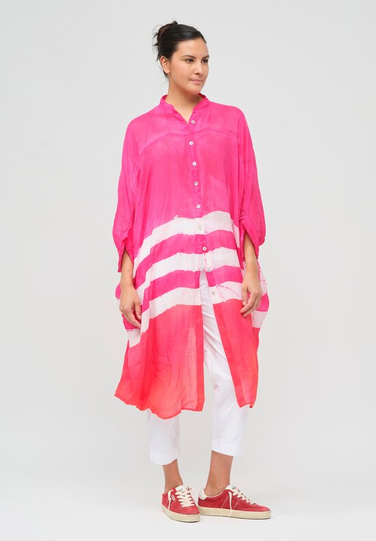 Gilda Midani Pattern-Dyed Linen Square Dress in Fiesta Pink & White Stripe	