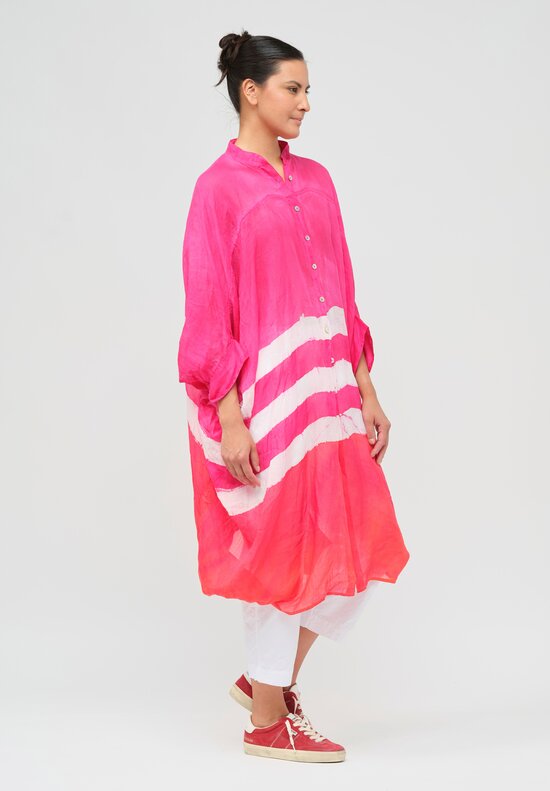 Gilda Midani Pattern-Dyed Linen Square Dress in Fiesta Pink & White Stripe	
