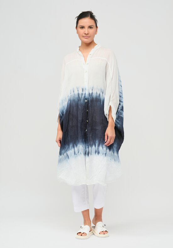 Gilda Midani Pattern-Dyed Linen Square Dress in Deep Dive Blue	