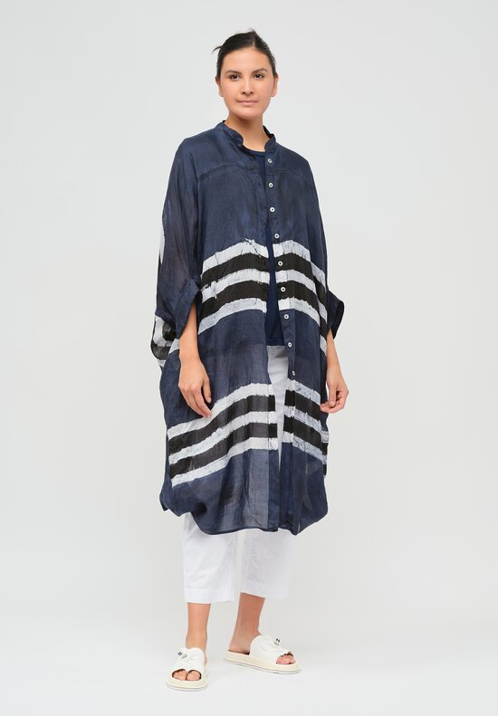 Gilda Midani Pattern-Dyed Linen Square Dress in Dress Blue & White Stripe	